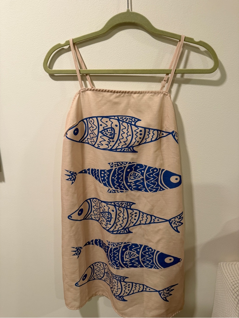 SHEIN Beige Mini Dress with Blue Fish Motif